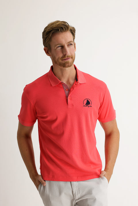 Pomegranate Blossom Polo Collar Slim Fit Narrow Cut T-shirt