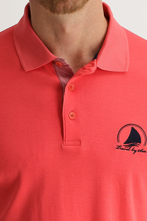 Pomegranate Blossom Polo Collar Slim Fit Narrow Cut T-shirt