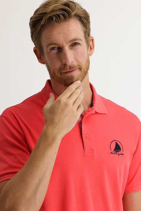Pomegranate Blossom Polo Collar Slim Fit Narrow Cut T-shirt