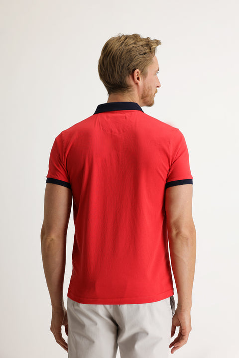 Dark Pomegranate Blossom Polo Collar Slim Fit Narrow Cut Patterned T-shirt