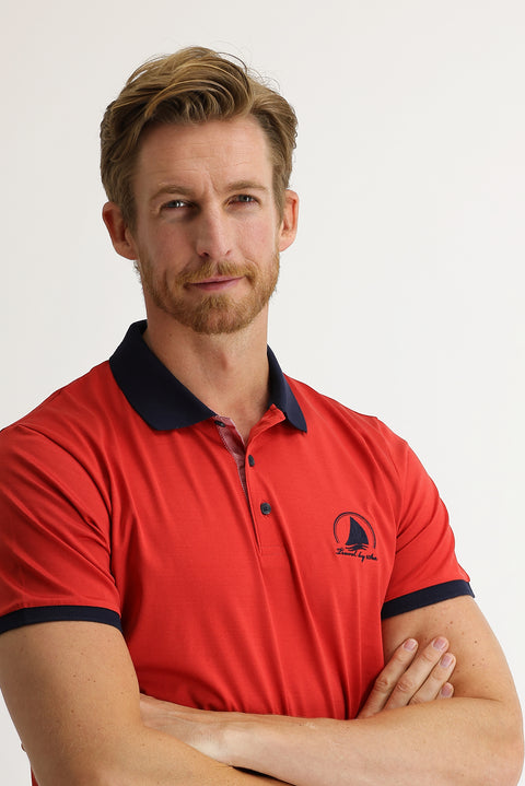 Terracotta Polo Collar Slim Fit Narrow Cut Patterned T-shirt