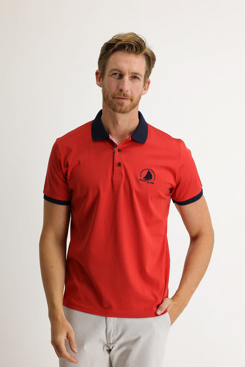 Terracotta Polo Collar Slim Fit Narrow Cut Patterned T-shirt