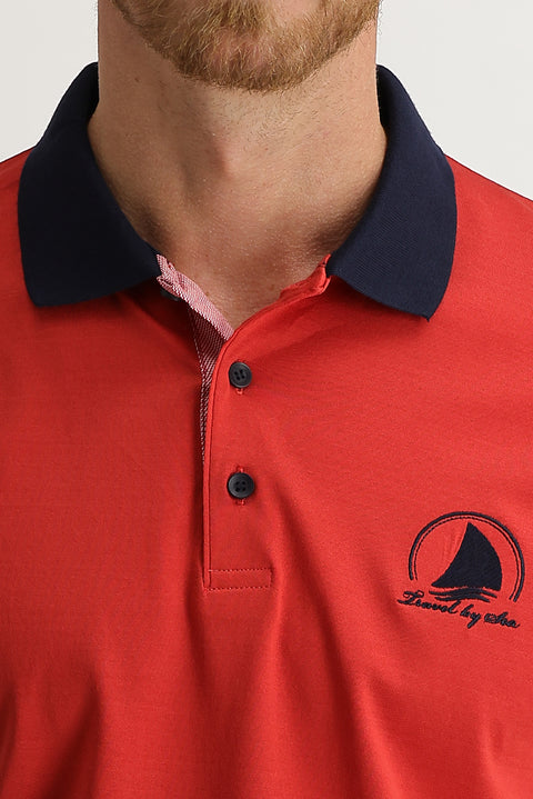 Terracotta Polo Collar Slim Fit Narrow Cut Patterned T-shirt