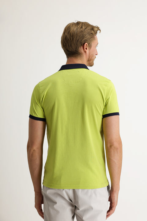 Çağla Yeşili Polo Yaka Slim Fit Dar Kesim Desenli Tişört