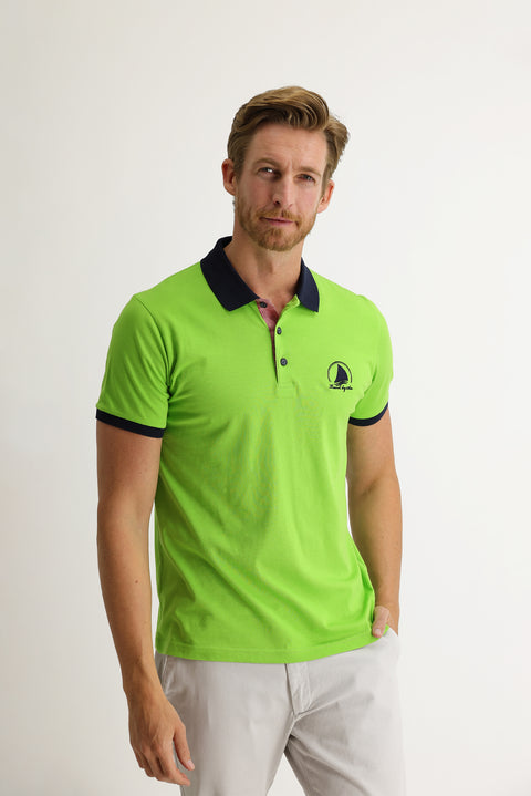 Pistachio Green Polo Collar Slim Fit Patterned T-shirt