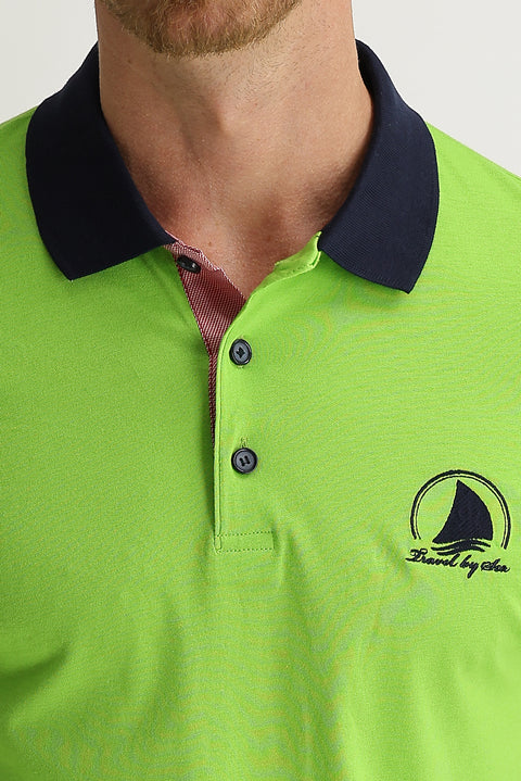 Pistachio Green Polo Collar Slim Fit Patterned T-shirt