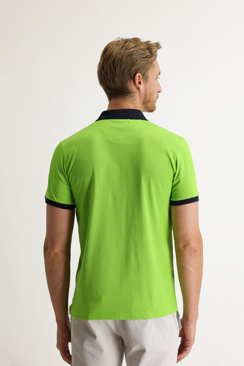 Pistachio Green Polo Collar Slim Fit Patterned T-shirt