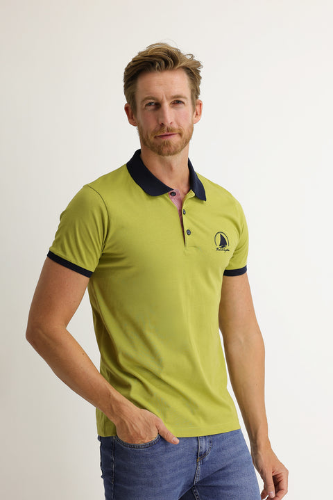 Olive Green Polo Collar Slim Fit Patterned T-shirt