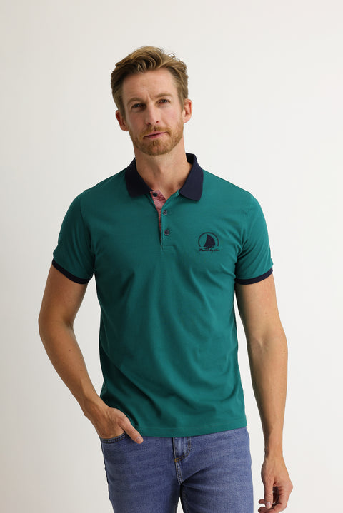 Emerald Green Polo Collar Slim Fit Narrow Cut T-shirt