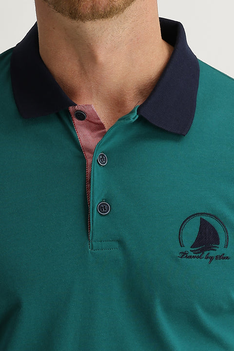 Emerald Green Polo Collar Slim Fit Narrow Cut T-shirt