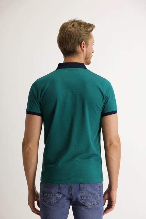 Emerald Green Polo Collar Slim Fit Narrow Cut T-shirt