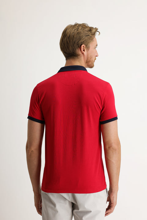 Dark Red Polo Collar Slim Fit Patterned T-shirt
