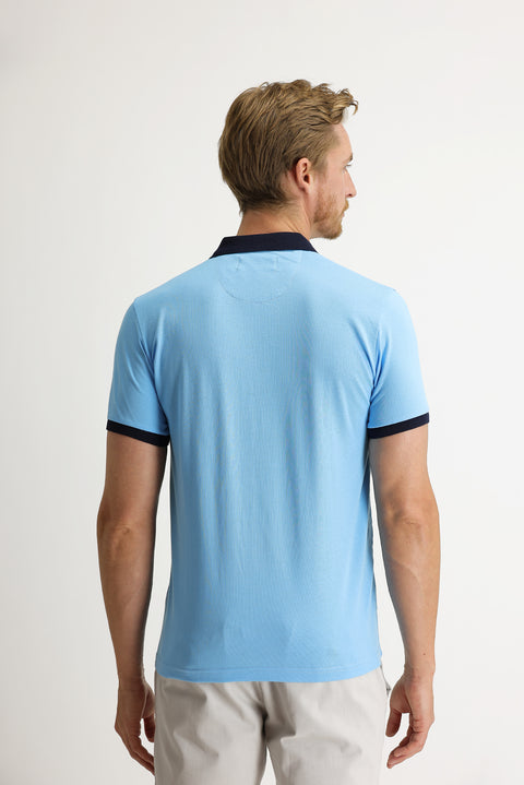 Medium Turquoise Polo Collar Slim Fit Patterned T-shirt