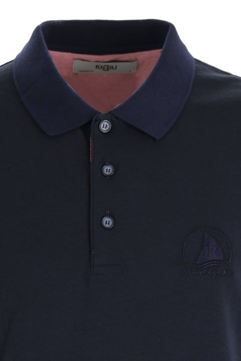 Black Polo Collar Slim Fit Patterned Cotton T-shirt