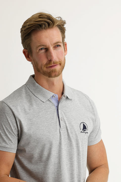 Medium Grey Polo Collar Slim Fit Patterned Cotton T-shirt
