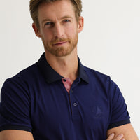 Light Navy Blue Polo Collar Slim Fit Patterned Cotton T-shirt