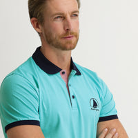 Light Blue Polo Collar Slim Fit Patterned Cotton T-shirt