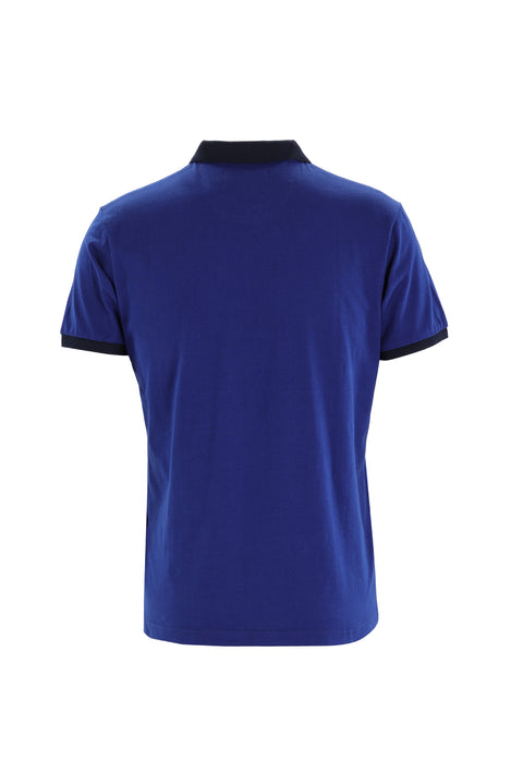 Aqua Blue Polo Collar Slim Fit Narrow Cut Patterned Cotton T-shirt