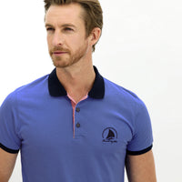 Aqua Blue Polo Collar Slim Fit Patterned Cotton T-shirt