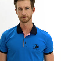 Dark Blue Polo Collar Slim Fit Patterned Cotton T-shirt