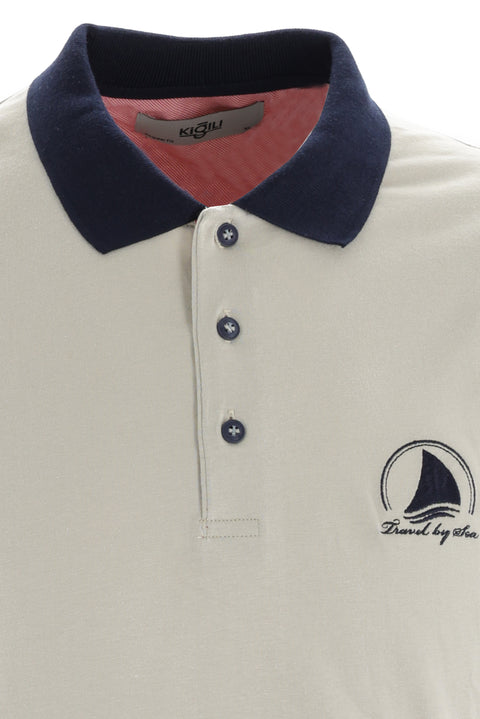 Stone Collar Polo Slim Fit Narrow Cut Patterned Cotton T-shirt