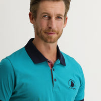 Medium Petrol Polo Collar Slim Fit Narrow Cut Patterned Cotton T-shirt