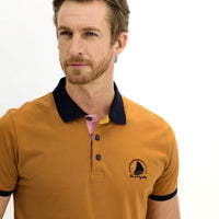 Mustard Yellow Polo Collar Slim Fit Narrow Cut Patterned Cotton T-shirt