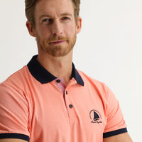 Medium Pink Polo Collar Slim Fit Narrow Cut Patterned Cotton T-shirt