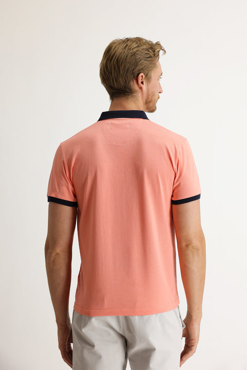 Medium Pink Polo Collar Slim Fit Narrow Cut Patterned Cotton T-shirt