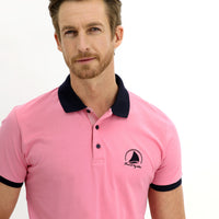 Sugar Pink Polo Collar Slim Fit Narrow Cut Patterned Cotton T-shirt