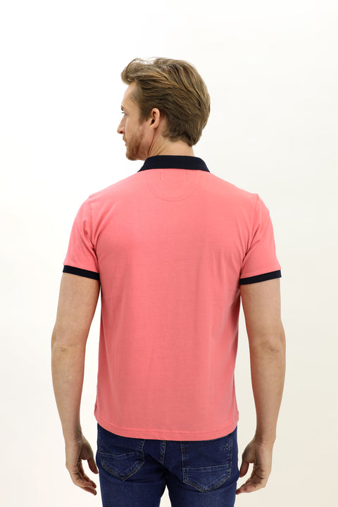 Fuchsia Polo Collar Slim Fit Narrow Cut Patterned Cotton T-shirt