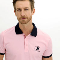 Pink Polo Collar Slim Fit Narrow Cut Patterned Cotton T-shirt