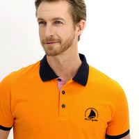 Light Orange Polo Collar Slim Fit Narrow Cut Patterned Cotton T-shirt