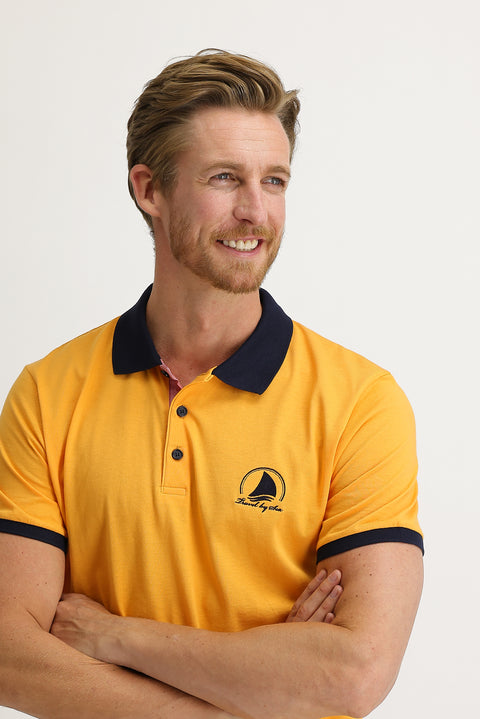 Medium Orange Polo Collar Slim Fit Narrow Cut Patterned Cotton T-shirt