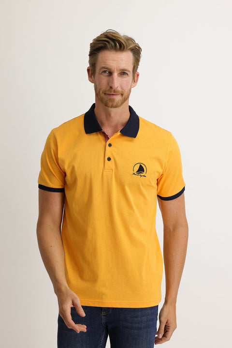 Medium Orange Polo Collar Slim Fit Narrow Cut Patterned Cotton T-shirt