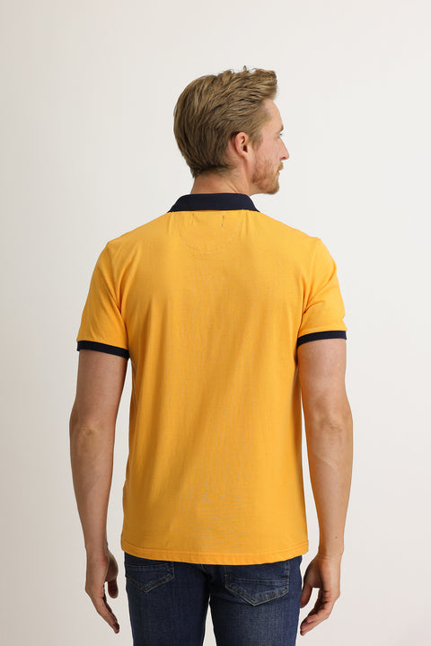 Medium Orange Polo Collar Slim Fit Narrow Cut Patterned Cotton T-shirt
