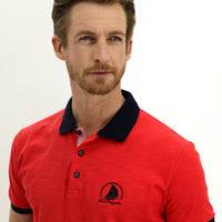 Pomegranate Blossom Polo Collar Slim Fit Narrow Cut Patterned Cotton T-shirt