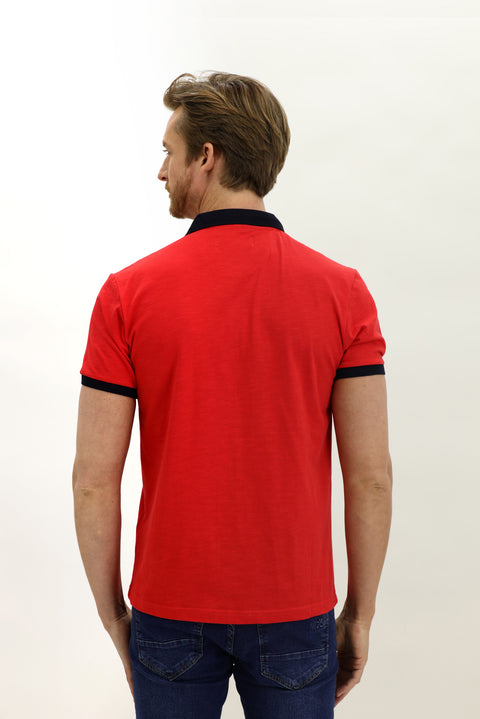 Pomegranate Blossom Polo Collar Slim Fit Narrow Cut Patterned Cotton T-shirt