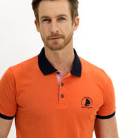 Terracotta Polo Collar Slim Fit Narrow Cut Patterned Cotton T-shirt