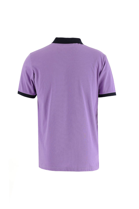 Lilac Polo Collar Slim Fit Narrow Cut Patterned Cotton T-shirt