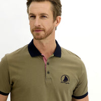 Light Green Polo Collar Slim Fit Narrow Cut Patterned Cotton T-shirt