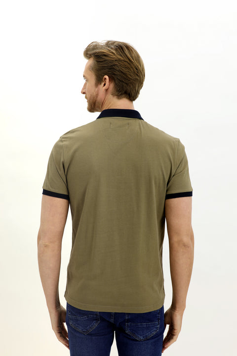 Light Green Polo Collar Slim Fit Narrow Cut Patterned Cotton T-shirt