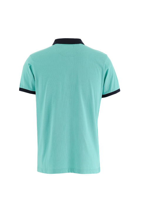 Mint Green Polo Collar Slim Fit Patterned Cotton T-shirt
