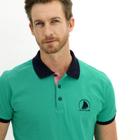 Dark Green Polo Collar Slim Fit Patterned Cotton T-Shirt