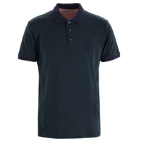 Navy Blue Polo Collar Slim Fit Narrow Cut Patterned Cotton T-shirt