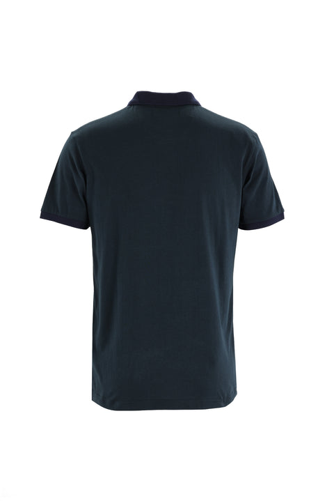 Navy Blue Polo Collar Slim Fit Narrow Cut Patterned Cotton T-shirt