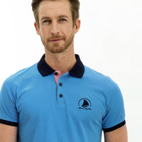 Medium Turquoise Polo Collar Slim Fit Narrow Cut Patterned Cotton T-shirt