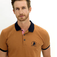 Medium Mink Polo Collar Slim Fit Narrow Cut Patterned Cotton T-shirt