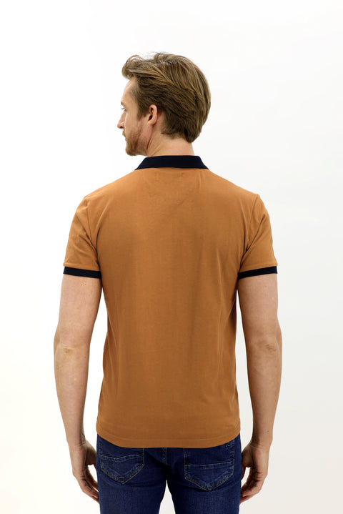 Medium Mink Polo Collar Slim Fit Narrow Cut Patterned Cotton T-shirt