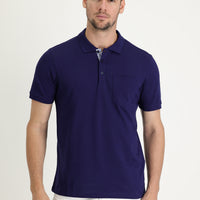 Medium Navy Polo Collar Slim Fit Narrow Cut Cotton T-Shirt